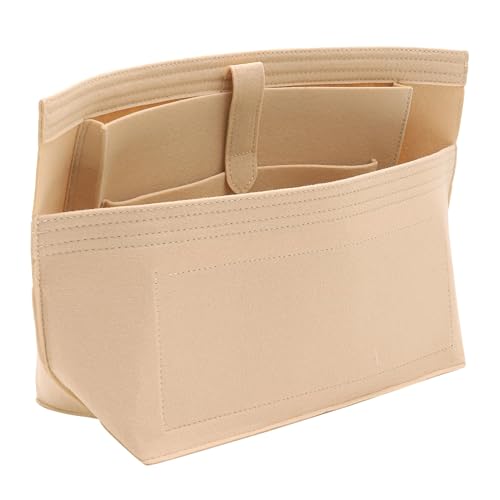 Image of Doxo Purse Organizer Insert for Handbags, Tote Bag Insert Organizers with Laptop Compartment /Cup Holder, Softened Felt Compatible with LV Neverfull MM(Beige,Upgrade)
