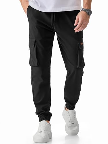 JMIERR Mens Cargo Pants Casual Lightweight Elastic Waist Drawstring Tapered Pant with Pockets