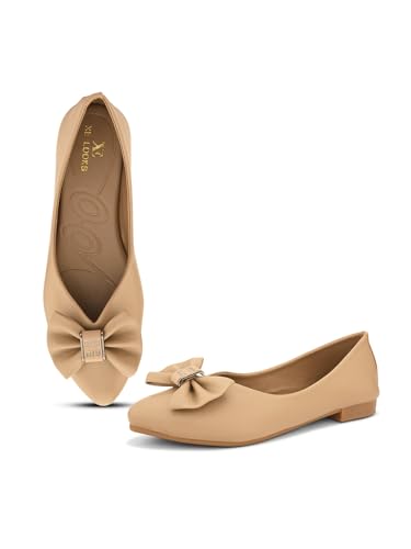 Image of XE Looks Stylish Ballerinas with Gold Bow Accent - Comfortable, Versatile, and Ideal for Elevating Your Everyday Outfits for Girls & Womens