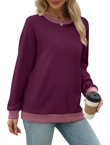 Saloogoe Sweatshirts for Women Loose Fit Trendy Tops Preppy Clothes for Teen Girls Purple M