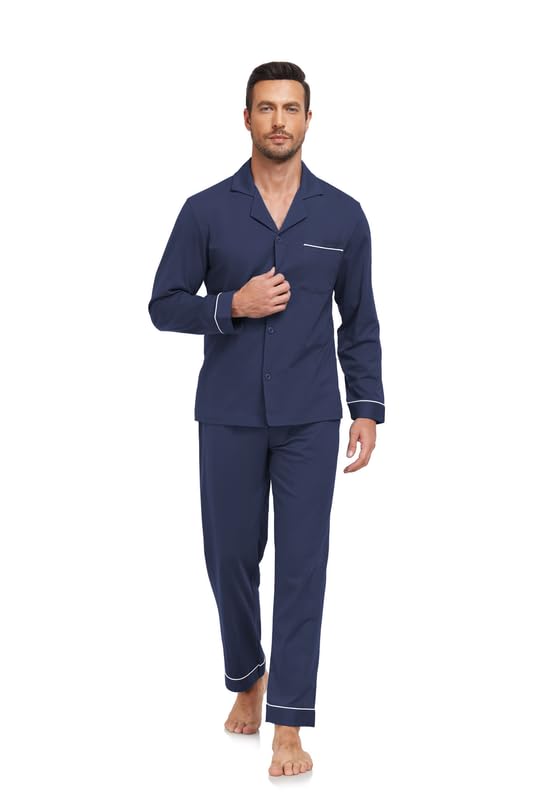 COLORFULLEAF Men's 100% Cotton Pajamas Sets Pajamas for Men Long Sleeve Sleepwear Set with Pockets and Button Down S-XL4