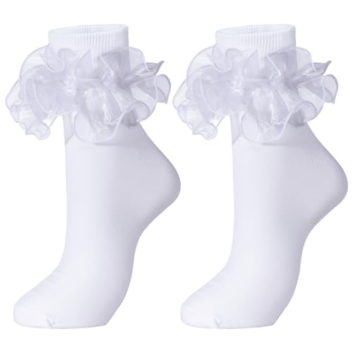 Image of Dicry Socks for Women, Big Ruffle Socks with Turn Cuff and Double Lace