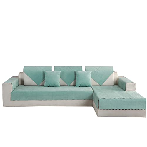 YWQJL Sofa Überzug wasserdichte Schnitt Sofaüberwurf f Für Haustiere, Anti-rutsch Einfarbig Schmutzresistent 5 Farben Und 22 Größen Zur Auswahl,Green-90x240cm Cover