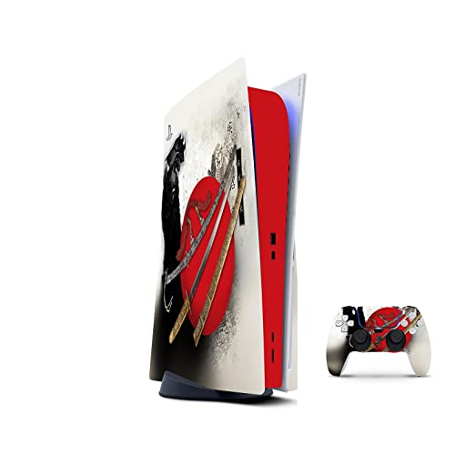 PS5 Skin for Console and 2 Controllers by ZOOMHITSKINS, Same Decal Quality for Cars, Samurai Legend Anime Japan Katana, High Quality, Durable, Bubble-free, Compatible with PS5 W/Disk, Made in USA