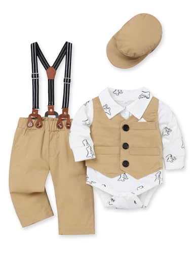 Image of FoWear Baby Boys Clothes Baby Gentleman Formal Dress Romper with Vest + Detachable Suspender Pants + Bowtie