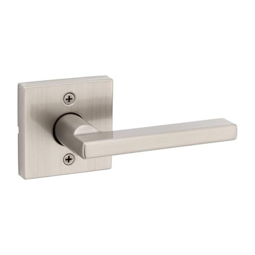 Image of Kwikset Halifax Dummy Door Handle, Single Sided Lever for Closets, French Double Doors, and Pantry, Satin Nickel Non-Turning Reversible Interior Push /Pull Lever, with Microban Protection