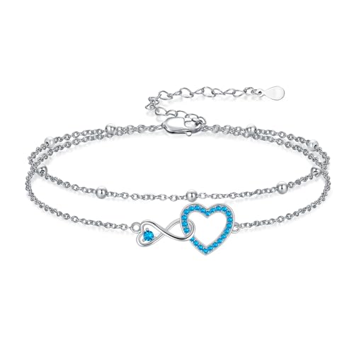 Image of Anklet for Women 925 Sterling Silver Double Infinity Ankle Bracelet Waterproof Summer Jewelry Anniversary Birthday Gifts for Her