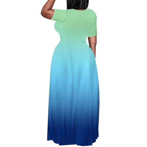 Image of PinkPatty Women's Plus Size Maxi Dresses Short Sleeve Sundress Summer T-Shirt Beach Long Dress with Pockets