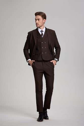 3 Piece Tweed Herringbone Black Suits for Men, Slim Fit Business Suits Prom Party Wedding Tuxedo Jacket Pants Vest3