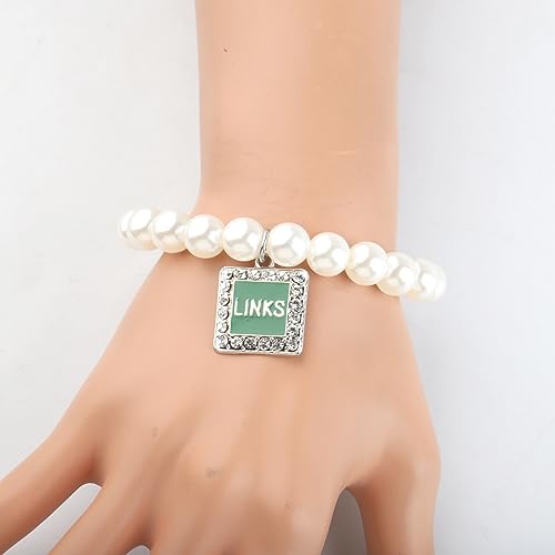 Image of UJIMS Link Sorority Gift Pretty Green and White Sorority Sister Brooch Pin Sisterhood Jewelry Greek Sorority Bracelet Graduation Gift