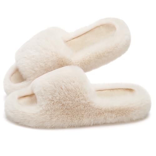 ATHMILE Womens Slippers with Arch Support Memory Foam Fuzzy House Slippers for Women Lightweight Cozy Indoor Open-toe Comfy Birthday Valentine's Day Gifts