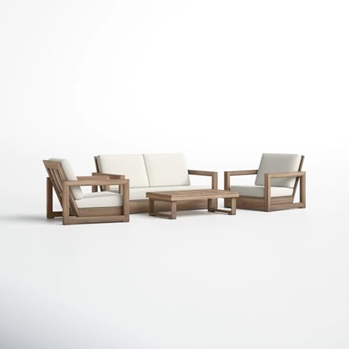 Image of Solid Sheesham Wood Sofa Set for Living Room | Natural Finish Wooden Sofa with Cushions for Home & Balcony | Solid Wood Sofa | Rosewood Sofa Set for Home & Office (2+1+1Seater With Coffee table)