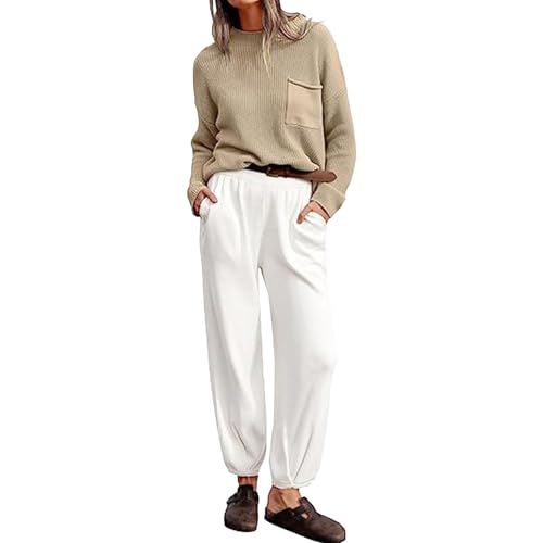 Conjunto de pantalón y Chaqueta de Punto Manga Larga para Mujer, Estilo Casual otoñal. Incluye pantalón Oversize y Deportivo.