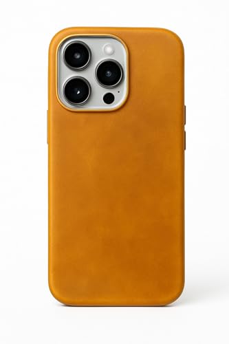 Étui de téléphone en cuir chic pour iPhone 14 marron avec bouton métal