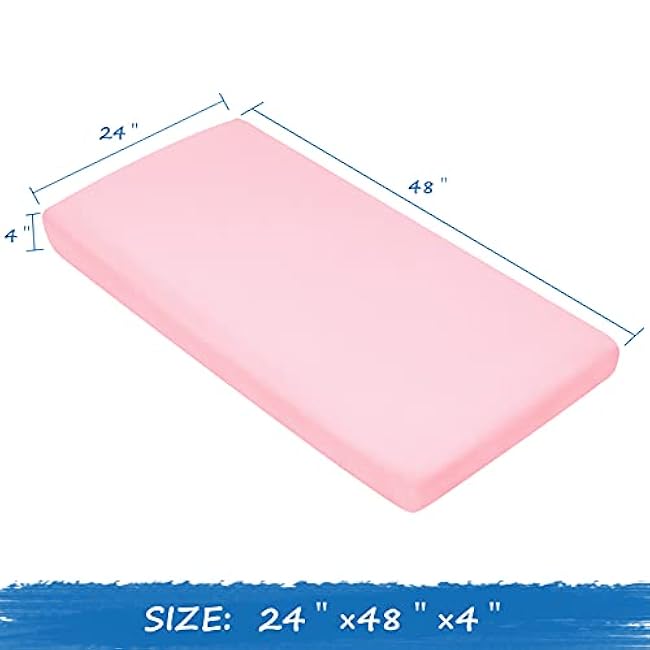 Nap Mat Sheet 24 x 48 x 4 Fitted Elastic Corners Preschool Day Care Rest Nap Mat Cover, Soft & Breathable Baby Sheets for Regalo My Cot Portable Toddler Bed and Joovy Travel Cot, Pink
