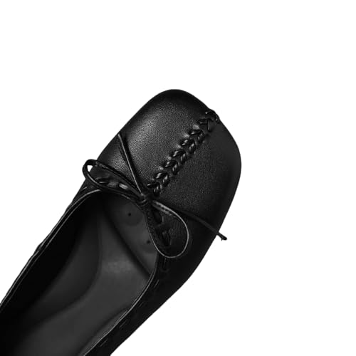 TinaCus Handmade Women's Genuine Leather Square Toe Stitching Office Dress Ballet Flats Shoes with Bowknot2
