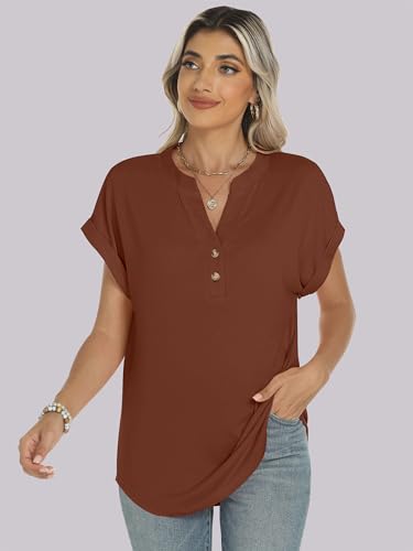 Image of ANRABESS Womens Short Sleeve Henley Tops V Neck Dressy Casual Blouses Summer Trendy Tee Shirts 2026 Vacation Fashion Clothes