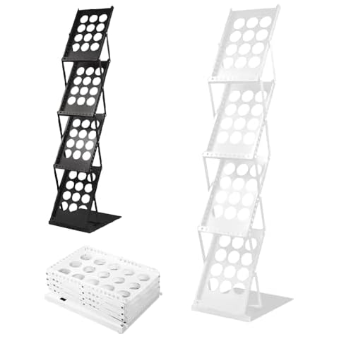 Japard Literature Catalog Rack, Foldable Magazine Brochure Display Stand Floor, 4 Pockets Magazine Stand for Trade Show Exhibition Office Retail Home Library (White) Cover