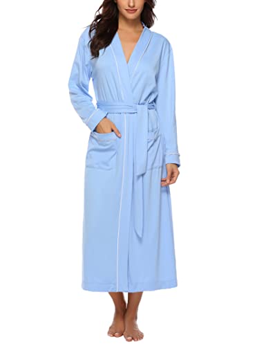 Hyppry Albornoz ligero para el hogar, bata de baño, estilo kimono, bata de maternidad para lactancia y embarazo, azul, L