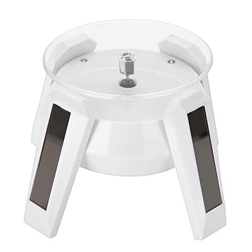Solar Rotating Display Stand, 360° Rotating Turntable with LED Light for Watch Phone Jewelry Display (White)