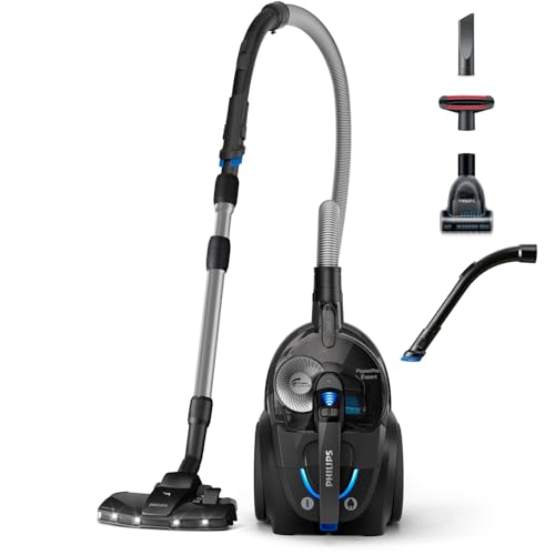 Philips PowerPro Expert Serie 7000 - Aspiradora sin Bolsa, Boquilla LED TriActive+, Filtro antialergias, 900 Vatios, Negro Brillante (FC9747/09)