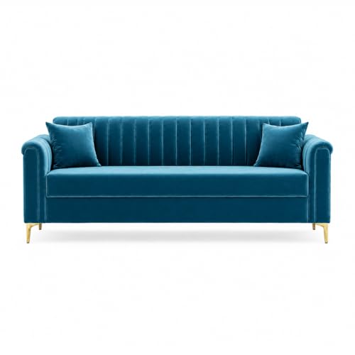 Image of FURNY Dorano 3 Seater Fabric Sofa Set (Aqua Blue) Premium Velvet Finish Durable & Comfortable Ideal for Living Room