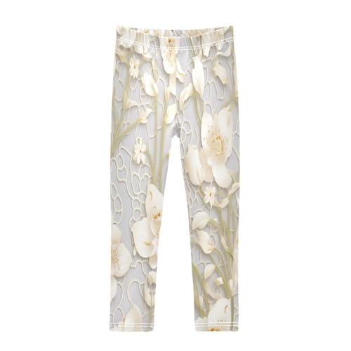 Bolaz Toddler Girls Leggings Printed Yoga Pants Leggings White Line Flower for Kids