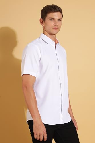 Image of Fyltr Men's Regular Fit Cotton Blend Shirt - Half Sleeve | Stylized Collar Band | Formal Shirts for Men