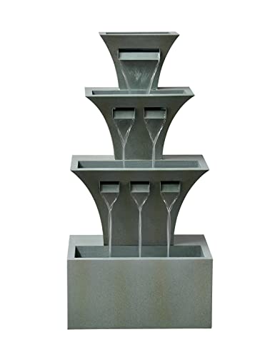 AXOSO Outdoor Fountains and Waterfalls Multi-Tier Modern Flooring-Standing Fountain for Garden Patio Backyard Porch Balcony Décor 39.3 Inch Tall, Green