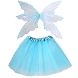 Disfraz de hada para mujer, alas de mariposa grandes con falda de tul en capas, estilo princesa elfo para Halloween, carnaval, fiestas de fantasía (azul, adulto/40 cm, hada mariposa)