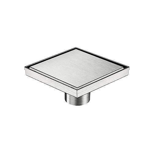 Neodrain 6-Inch Square Shower Drain with Removable Tile Insert Grate,Brushed 304 Stainless Steel, with Watermark&CUPC Certified, Includes Hair Strainer…