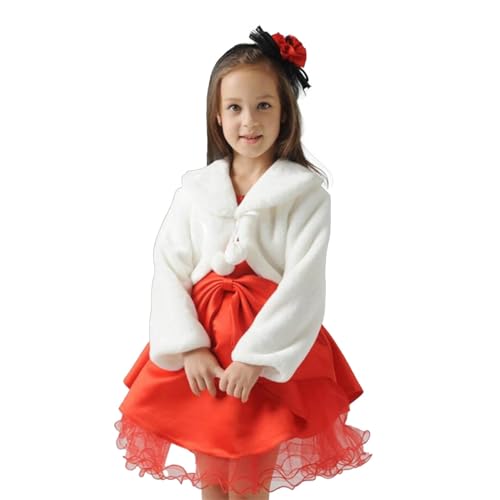 Kids Girls Cozy Faux Fur Bolero Shrug Long Sleeve Lapel Collar Cape Toddler Girls Winter Windproof Cloak Cute Dress Coat