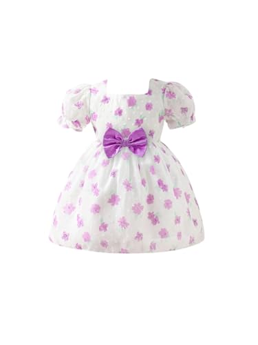 Image of Buy & Try Girls Silk Party Dress, Floral Printed Knee Length Frock with Short Sleeves, Comfortable Fit & Zipper Closure, Elegant Birthday, Wedding, Festival & Special Occasion Wear for Kids