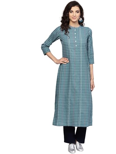 Libas Women's Pure Cotton Striped Straight Kurta (8013MJ_Grey