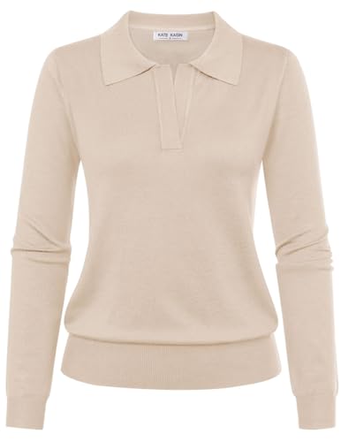 Kate Kasin Women Long Sleeve Polo Sweater V Neck...