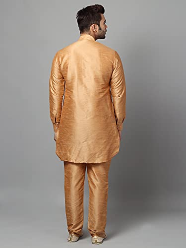 Image of Uri and MacKenzie Men's Silk Blend Solid Pathani Kurta with Readymade Pajama Pant Set