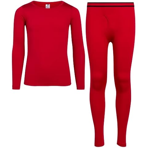 ONLY BOYS Thermal Underwear Set – 2 Piece Brushed Fleece Top and Long Johns (2T-16), Size Large/(12-14), Red Cover