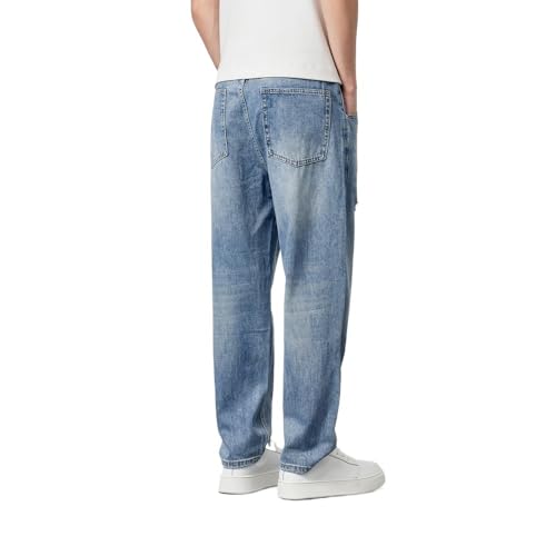 Drawstring Loose Jeans with Distressed Craftsmanship Casual Pants(3X-Large) Blue2