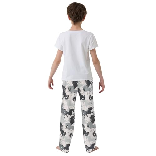 ZZKKO Black White Horses Boys Pants for Kids Jogger Pants with Pockets S-XL3