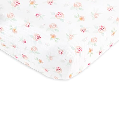 Image of SwaddleDesigns Softest Cotton Muslin Fitted Crib Sheet, Toddler Sheet for Boys & Girls, Fits Standard Crib Mattress (28 x 52 inches), Watercolor Peachy Pink Floral