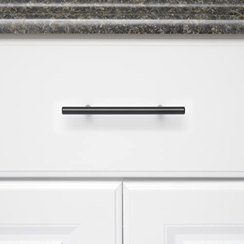 Image of South Main Hardware Euro Bar Cabinet Drawer Pull Handle (3 /8 inch Diameter), 5.88 inch Length (3.5 inch Hole Center), Flat Black, Mounting Hardware Included, 10-Pack