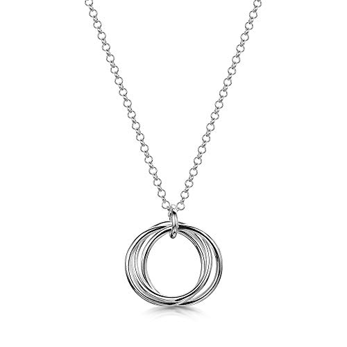 Preisvergleich Produktbild Amberta 925 Sterlingsilber Damen - Halskette - Rolokette - Anhänger mit Drei Ineinandergreifende Kreisen - 1.9 mm Breite - Länge von 41 bis 44 cm - Flexibel Verstellbar