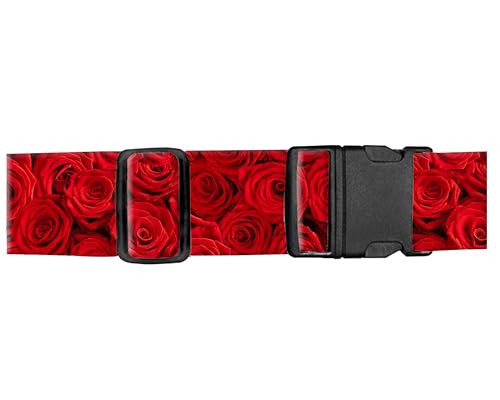 Image of Luggage Straps for Suitcases, Adjustable Travel Belt, Durable Wide Luggage Strap, Cute Suitcase Strap Identifiers with Buckle, Bag Straps for Luggage, Red Beautiful Roses