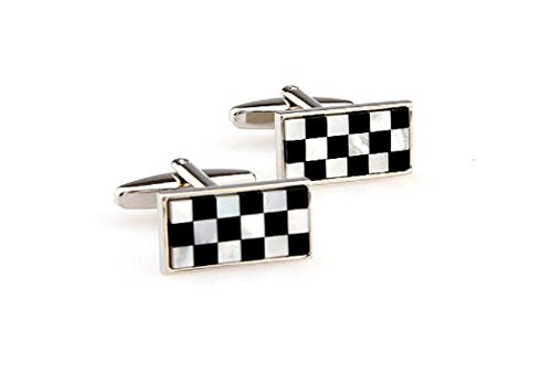 Mrcuff Mother Of Pearl Onyx Rectangle Black White Check Pair Cufflinks In A Presentation Gift Box & Polishing Cloth #TOP1