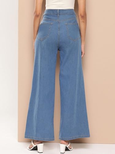 Image of Vogaan Women's High Waist Jeans || Flared Bell Bottom Bootcut Pants || Wide Leg Denim - Perfect for Travel, Party & Everyday Use