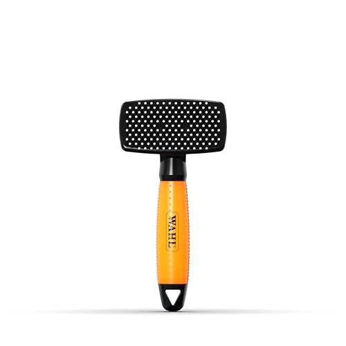 WAHL Self‑Cleaning Nylon Slicker Brush Small - Spazzola delicata per toelettatura, rimozione peli morti, cuccioli e animali domestici sensibili, facile pulizia, setole morbide, manico in gel, arancio