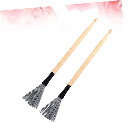 Baquetas para batería Hemoton, 2 piezas, cepillos de alambre de acero con mango de madera, ideales para principiantes y jazz, duraderas y cómodas miniatura 4