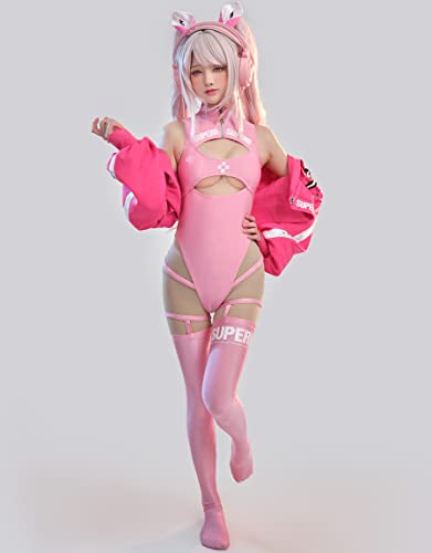 haikyuu Women Alice Cosplay Bodysuit with Jacket Anime One Piece Cutout Bathing Suit Tummy Control3