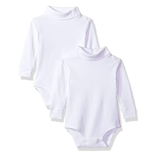 Spasilk Baby Boys’ Newborn Long Sleeve Turtleneck Bodysuits, 2 pack, 6-24 Months- White Bodysuits