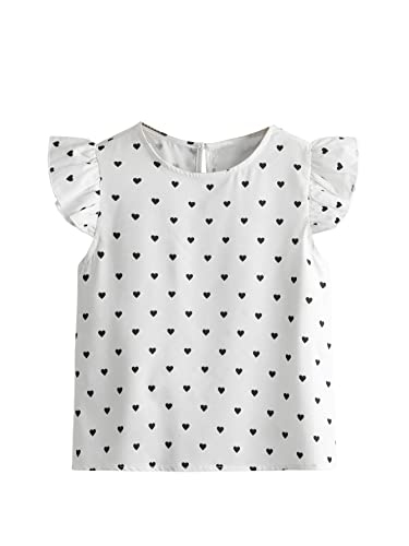 Image of Milumia Girl's Cute Heart Printed Ruffle Trim Sleeveless Keyhole Button Blouse Tops